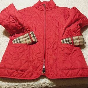 Burberry Quilted Red Lightweight Jacket Front Zipper Closure Size Medium